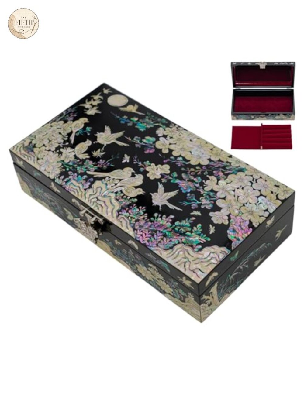 Mother of Pearl Jewelry Box Removable Ring Tray Wooden Handmade Gift
